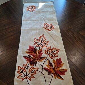 NWT Domain Classic Harvest Embroidered Maple Leaf Table Runner 13x72 Fall